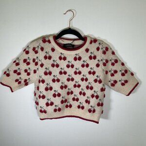 Cider Cherry Print Cropped Short Sleeve Sweater